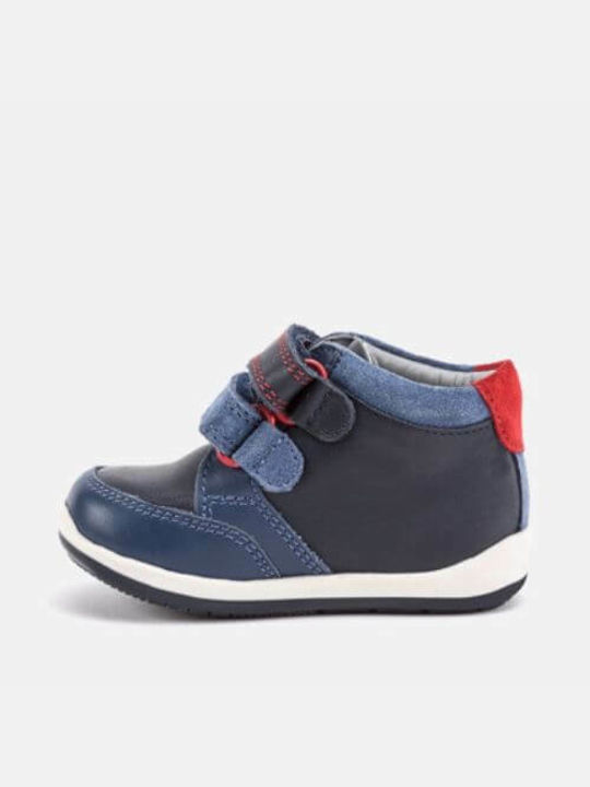 Leather Kids Boots with Velcro Navy Blue