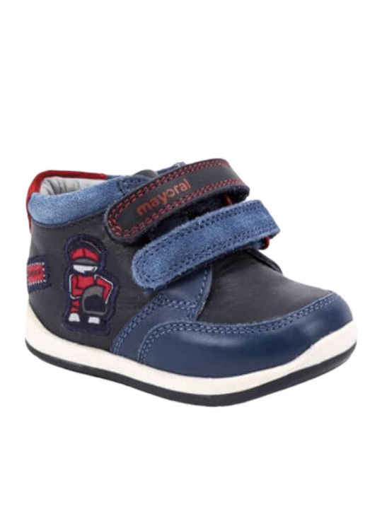Leather Kids Boots with Velcro Navy Blue