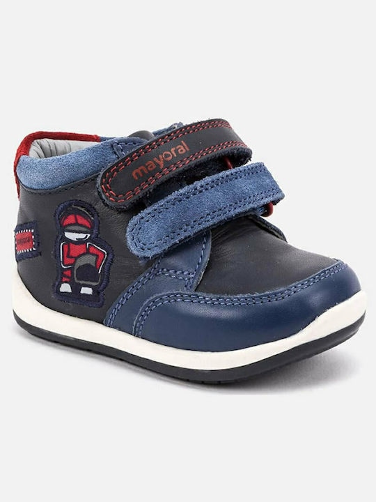 Leather Kids Boots with Velcro Navy Blue