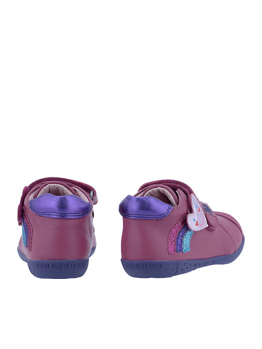 Leather Kids Boots with Velcro Fuchsia
