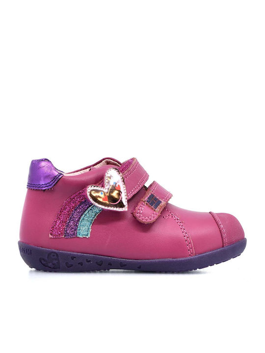 Leather Kids Boots with Velcro Fuchsia