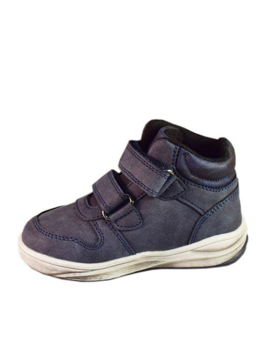 Rafal Leather Kids Boots with Velcro Blue