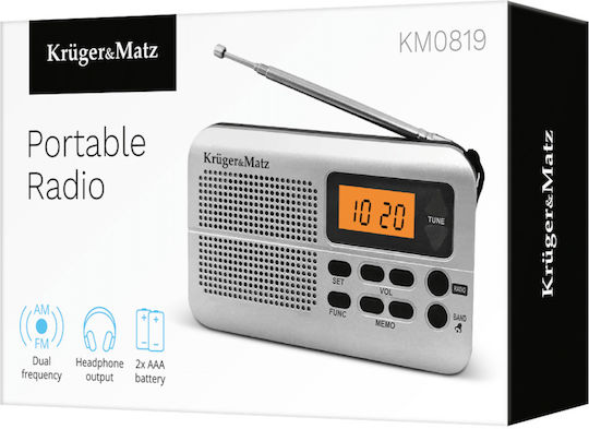 Kruger & Matz KM0819 Φορητό Ραδιόφωνο Μπαταρίας Ασημί