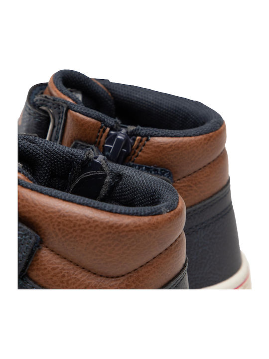 Houston Leather Kids Boots with Velcro Navy Blue