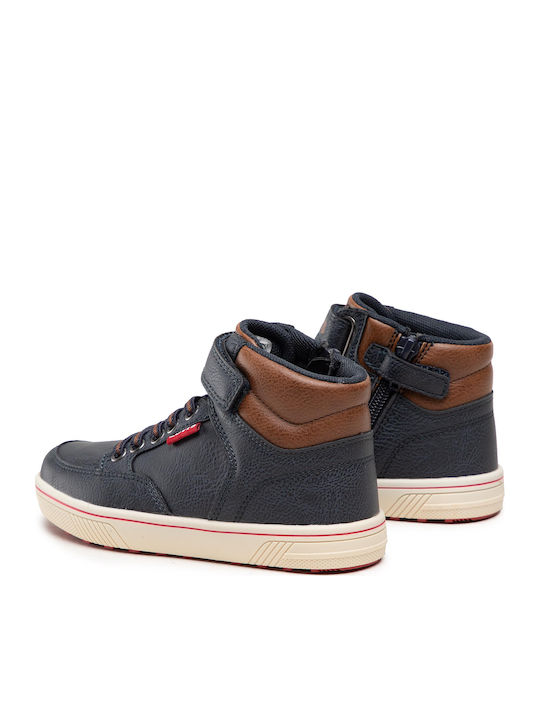 Houston Leather Kids Boots with Velcro Navy Blue