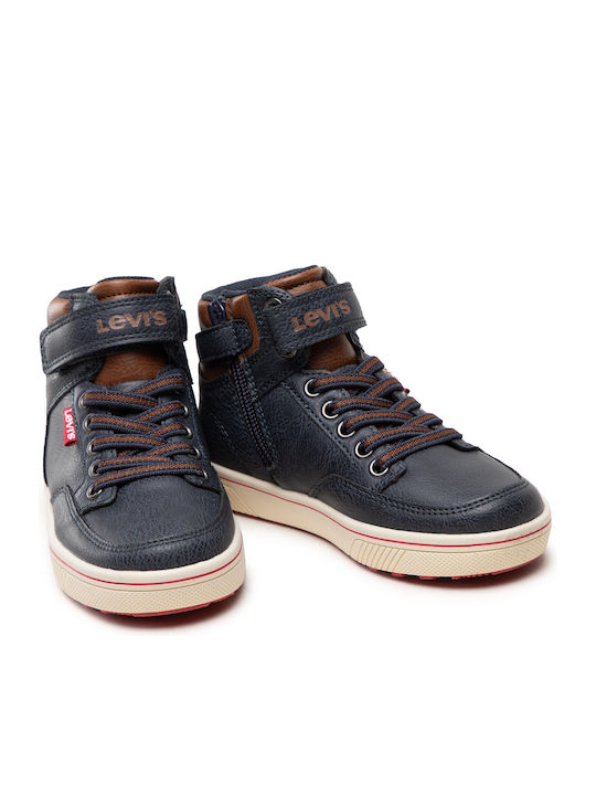 Houston Leather Kids Boots with Velcro Navy Blue