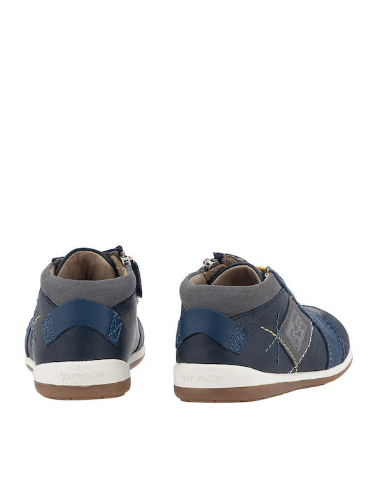 Leather Kids Boots with Laces Navy Blue