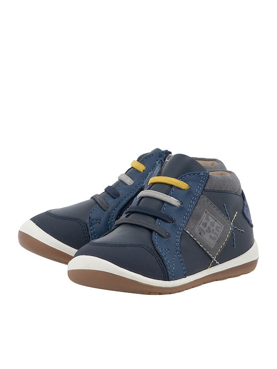 Leather Kids Boots with Laces Navy Blue