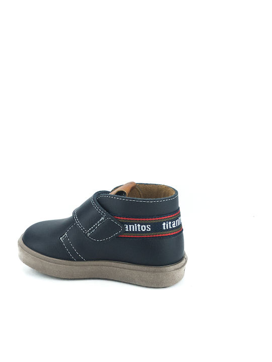 Lederne Kinderstiefeletten mit Klettverschluss Marineblau