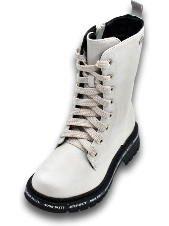 Anatomical Leather Kids Boots with Zipper White