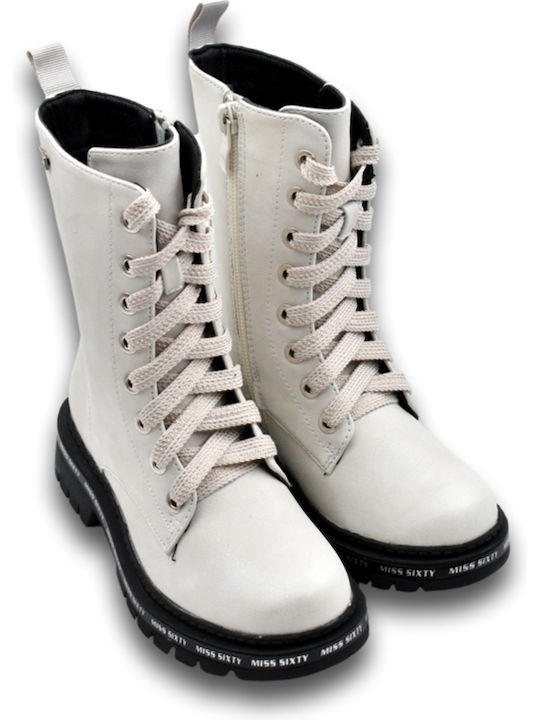 Anatomical Leather Kids Boots with Zipper White