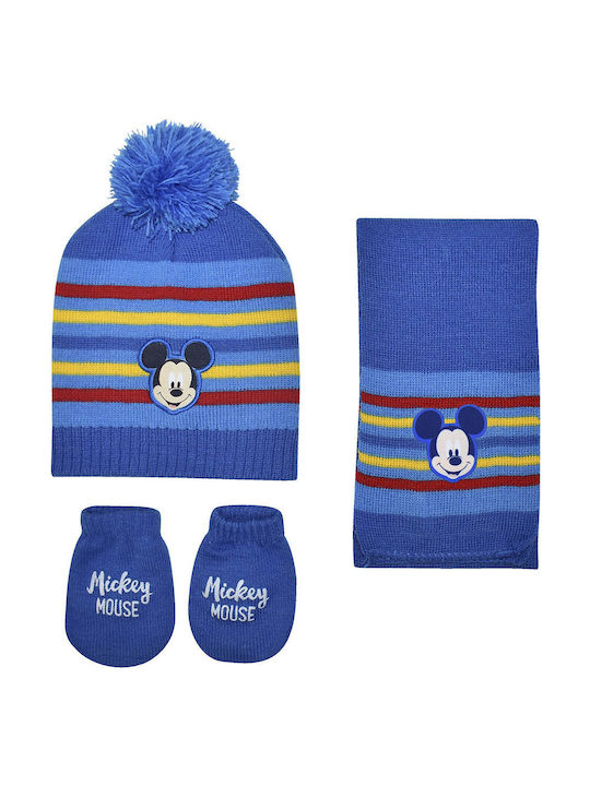 Stamion Kids Beanie Set with Scarf & Gloves Knitted Blue