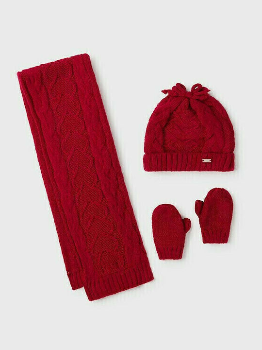 Kids Beanie Set with Scarf & Gloves Knitted Red 3pcs