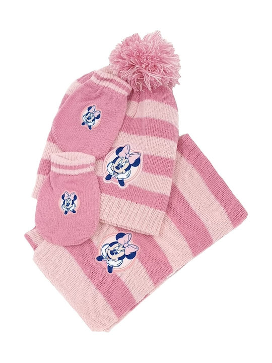 Minnie Set Kids Beanie with Scarf & Gloves Knitted Pink