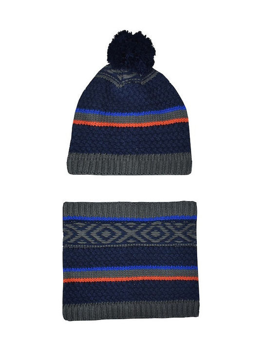 Stamion Kids Beanie Set with Scarf Knitted Navy Blue