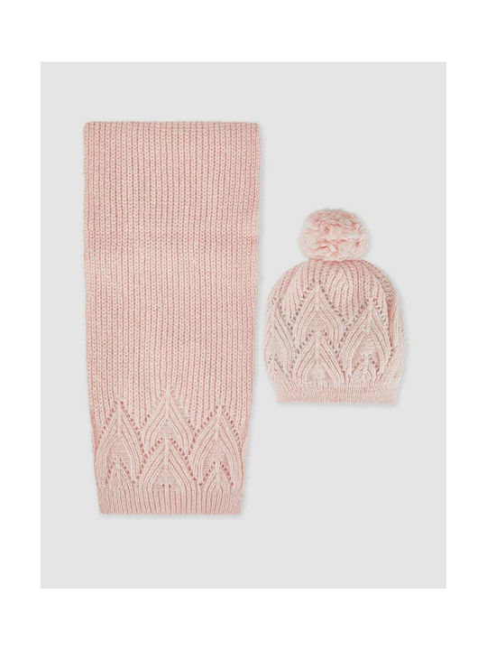 Abel & Lula Kids Beanie Set with Scarf Knitted Pink