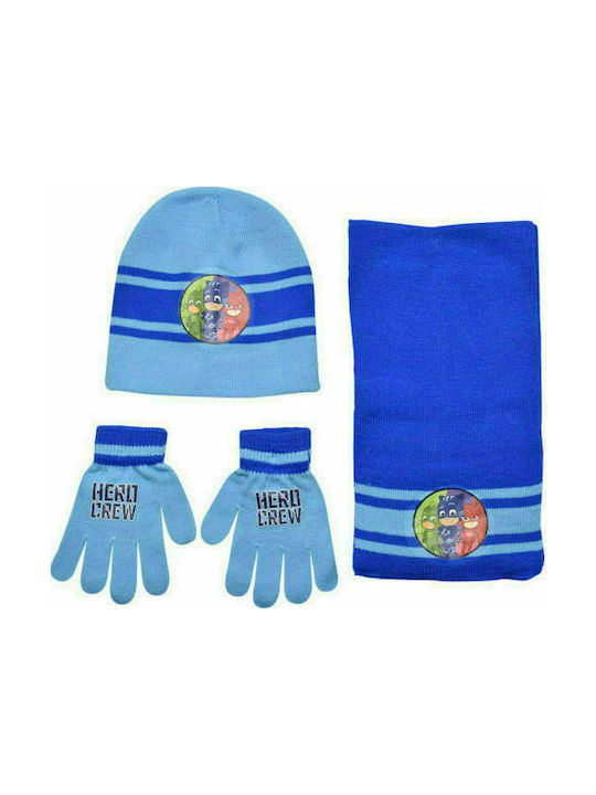 Stamion Kids Knitted Beanie Set with Scarf & Gloves Light Blue