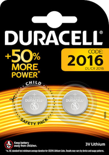 Duracell Long Lasting Power 2016 Batterien Lithium für Uhren CR2016 3V 2Stück