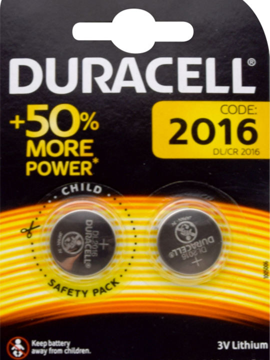 Duracell Long Lasting Power 2016 Μπαταρίες Λιθίου Ρολογιών CR2016 3V 2τμχ
