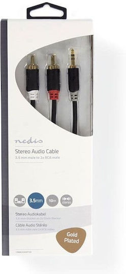Nedis Καλώδιο Ήχου 3.5mm male - RCA male Μαύρο 10m με Επίχρυσους Ακροδέκτες CABW22200AT100