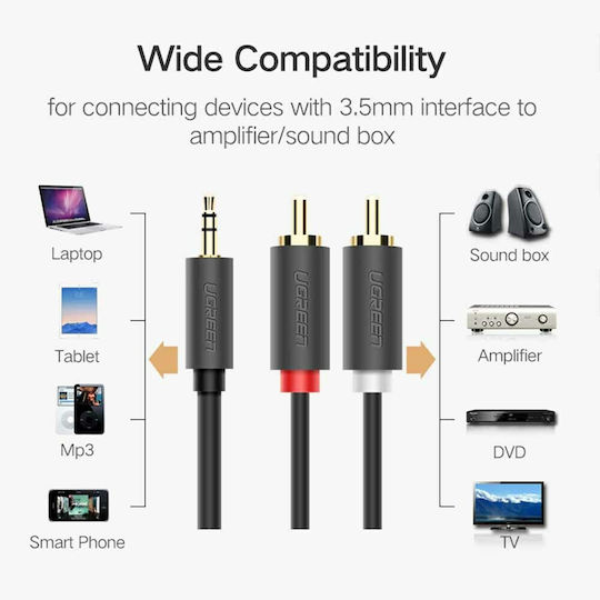 Ugreen 3.5mm Male To RCA Male Audio Cable Black 1.5m With Gold Plated Terminals 10511