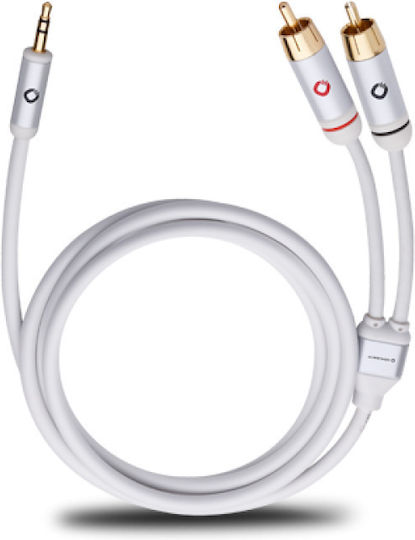 Oehlbach 3.5mm Male To RCA Male Audio Cable White 1.5m With Gold Plated Terminals D1C60001