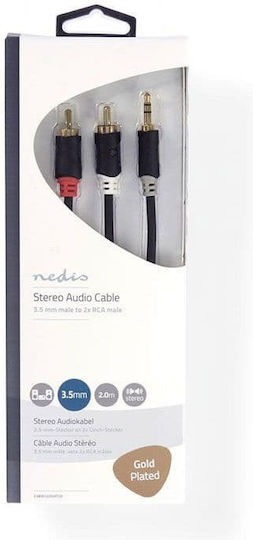 Nedis 3.5mm Male To RCA Male Audio Cable Black 2m With Gold Plated Terminals CABW22200AT20