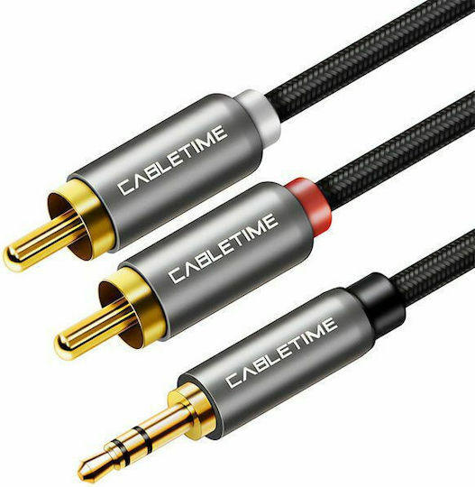 Cabletime 3,5mm Klinkenkabel - RCA-Stecker Schwarz 3m mit Vergoldeten Anschlüssen