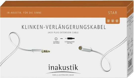 Inakustik 3.5mm Jack Cable - 3.5mm Female White 1.5m with Gold Plated Terminals