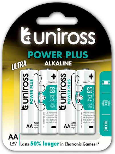 Uniross 4 Pack Alkaline Batteries AA Power Plus 1.5V UNALR06PP-B4
