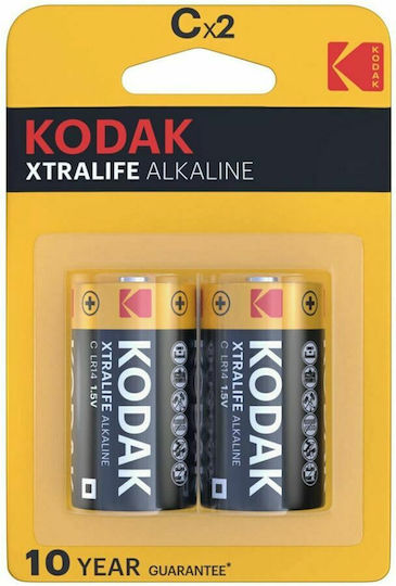 Kodak 2 Pack Alkaline Batteries C Xtralife 1.5V