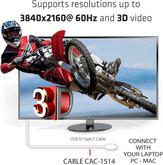 Club3D HDMI 2.0 Premium High Speed 4K 60Hz HDR Cable HDMI Male - USB-C Male Length 1.8m White