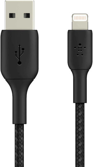 Belkin Coated Mfi Cert USB-A to Lightning Cable 12W Black 1m (CAA002bt1MBK)
