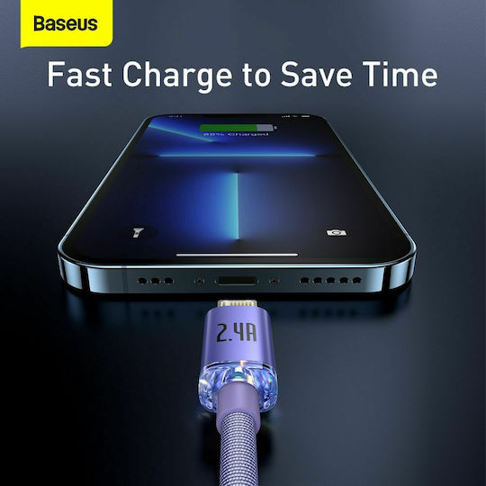 Baseus Crystal Shine Плетена USB-A към Lightning кабел Лилав 1.2м (CAJY000005)