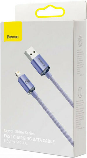 Baseus Crystal Shine Плетена USB-A към Lightning кабел Лилав 2м (CAJY000105)