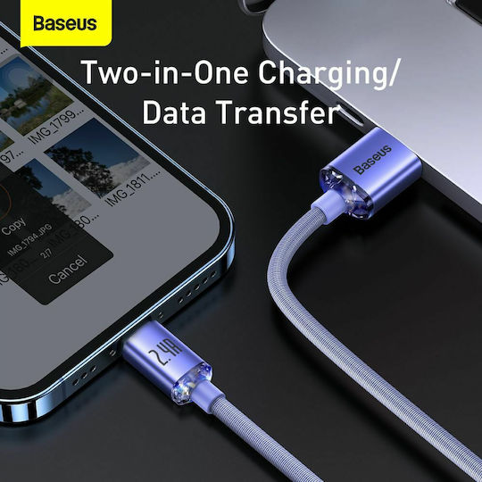 Baseus Crystal Shine Плетена USB-A към Lightning кабел Лилав 1.2м (CAJY000005)