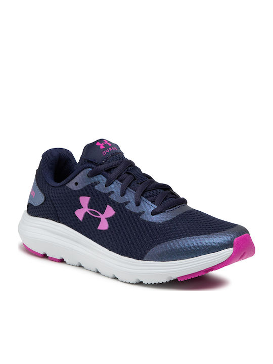 UA GS Surge 2 Kids Sports Shoes Running with Laces Navy Blue