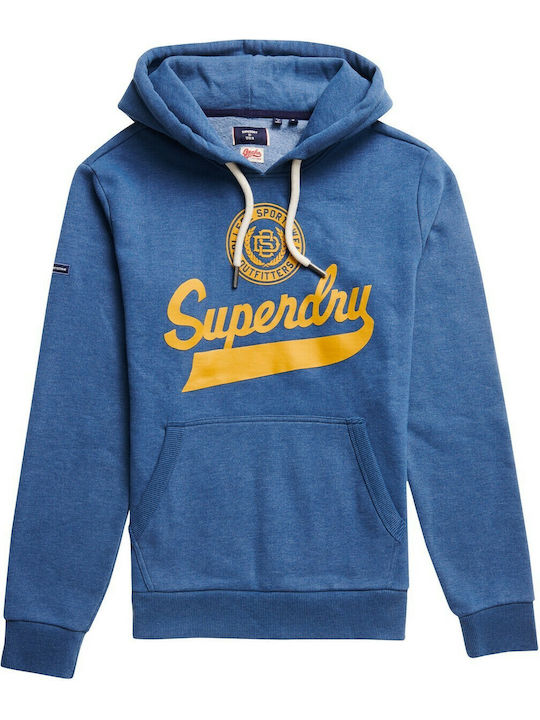 Script Style Collegiate Sweatshirt with Hood Navy
