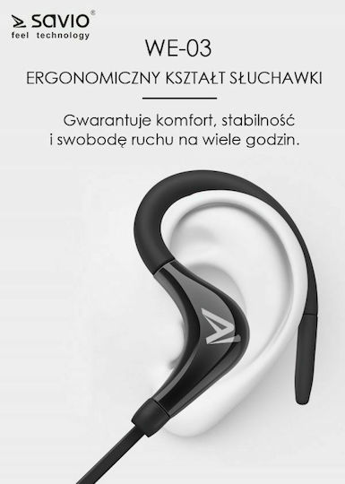 Savio WE-03 In-ear Bluetooth Handsfree Căști cu Rezistență la Transpirație Negru
