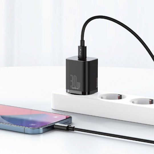 Baseus Charger Without Cable with USB-C Port 30W Power Delivery Blacks (Super Si)