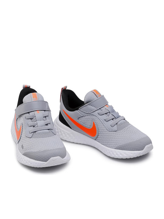 Revolution Revolution 5 PSV Kids Sports Shoes Running with Hoop & Loop Closure Lt Smoke Grey / Total Orange