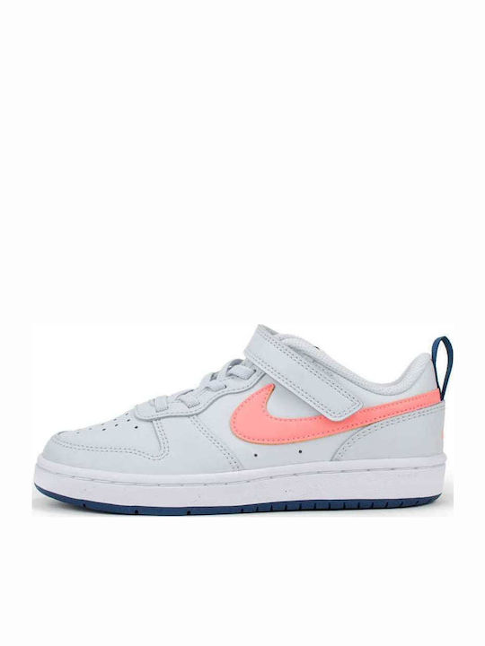 Court Court Borough Low 2 Kids Sports Shoes Basketball with Hoop & Loop Closure Pure Platinum / Atomic Pink / Valerian Blue