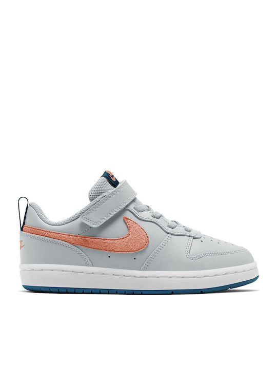 Court Court Borough Low 2 Kids Sports Shoes Basketball with Hoop & Loop Closure Pure Platinum / Atomic Pink / Valerian Blue