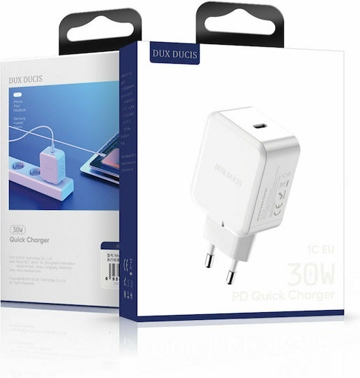 Dux Ducis Incarcător Fără Fir Cu Port USB-C 30W SuperCharge Livrarea Energiei Quick Charge 3.0 Alb C100