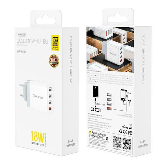 WK Φορτιστής Χωρίς Καλώδιο με 4 Θύρες USB-A 18W Quick Charge 3.0 Λευκός (WP-U125 Youpin)