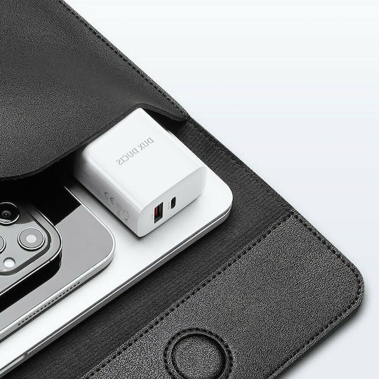 Dux Ducis Зарядно без кабел с USB-A порт и USB-C порт 20W Бял (C70)