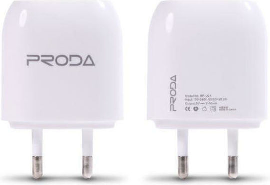 Remax Încărcător Fără Cablu cu 2 Porturi USB-A Albς (Proda RP-U21)