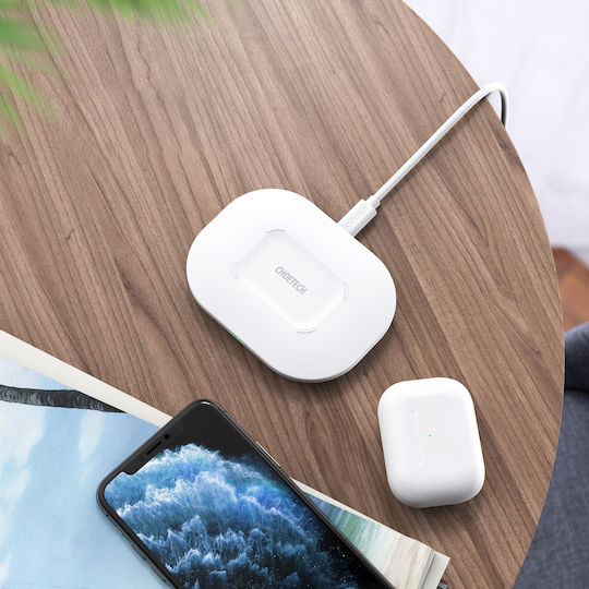 Choetech Ασύρματος Φορτιστής (Qi Pad) και Καλώδιο USB-C 15W Λευκός (T550F)