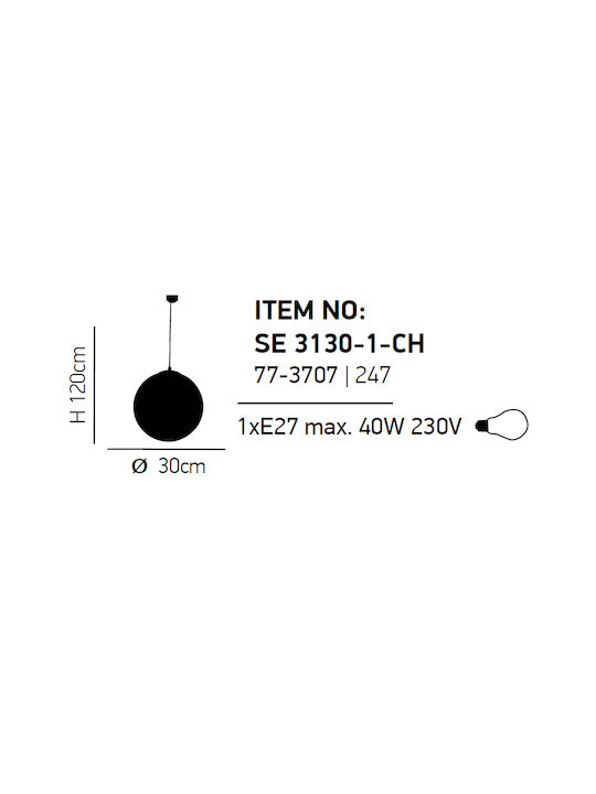 Home Lighting Alessia Pendant Light Silver Ball with Socket E27 30cm