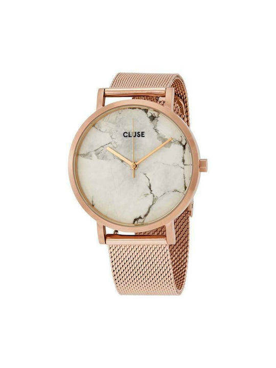 Cluse La Roche Rose Gold/White Marble Watch with Pink Gold Metal Bracelet